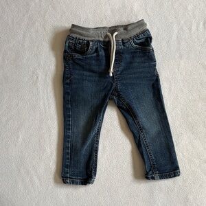 Toddler Dark Blue Denim Jogger Jeans with Gray Elastic Waistband